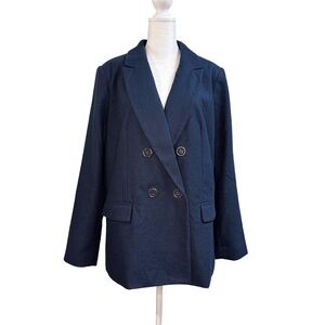 Vtg Liz Claiborne Wool Jacket Navy Blazer Double Breasted NotchedLapel Womens 14